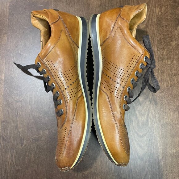 Magnanni Pueblo Leather Sneakers Men's Size 10.5 Cognac Perforated Lace Up Dress - Picture 2 of 11